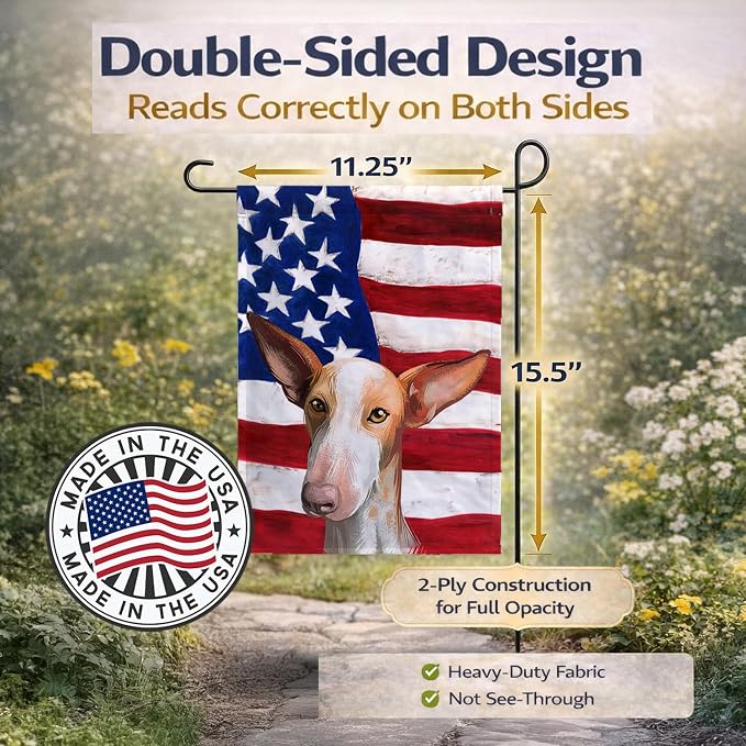 Caroline's Treasures CK6648GF Podenco Canario Dog American Flag Garden Flag Mailbox Flag Decorative Yard Flag Banner Outside Patio Artwork Yard Flower Beds, Garden Size, Multicolor