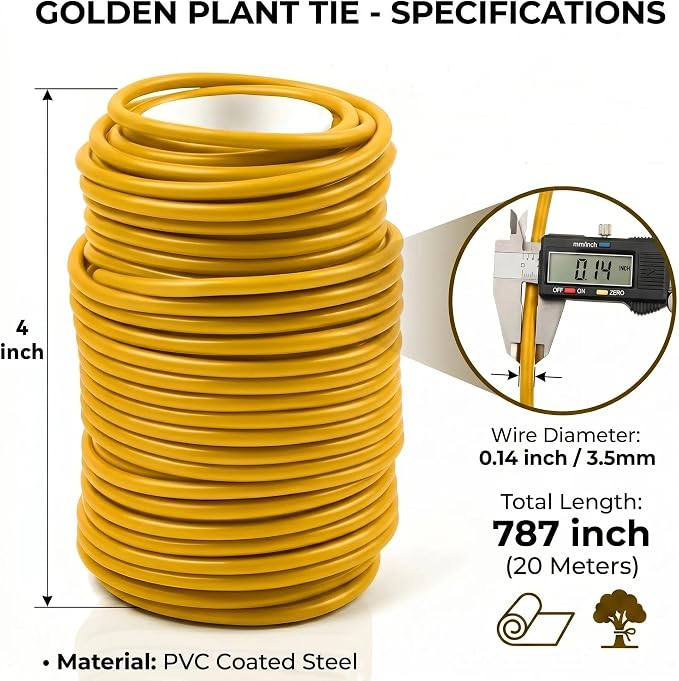 Decoroca Soft Plant Ties for Support - 65.6' Reusable Waterproof Plant Wire, Garden Twist for Indoor & Outdoor Plants and Home Organizing（1pc/Yellow）