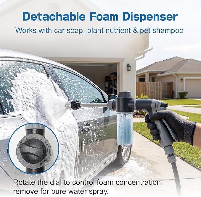 Pressure Washer Gun, High Pressure Hose Nozzle with 360° Rotating Head, 3 Adjustable Spray Modes, Power Washer Nozzle for 3/4" Garden Hose, Suitable for Car Yard Patio Pets Washing