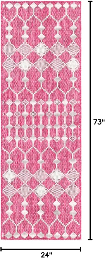 Unique Loom Outdoor Trellis Collection Area Rug - Traliccio (2' x 6' 1" Runner, Magenta/ Ivory)