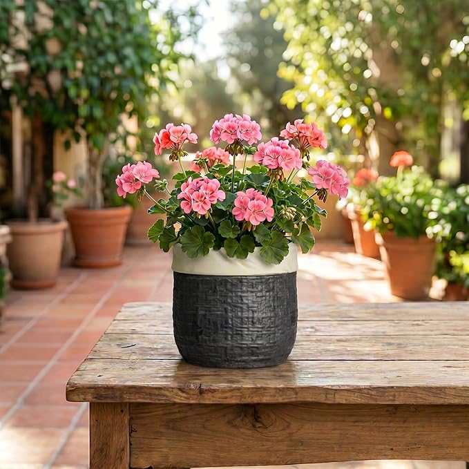 Ceramic Flower Pots - 6 Inch Pots for Plants Indoor Plants, Round Planter with Drainage Hole and Plug, Boho Decorative Plant Pot, House Room Garden Decor, Garden Gift for Women, Black