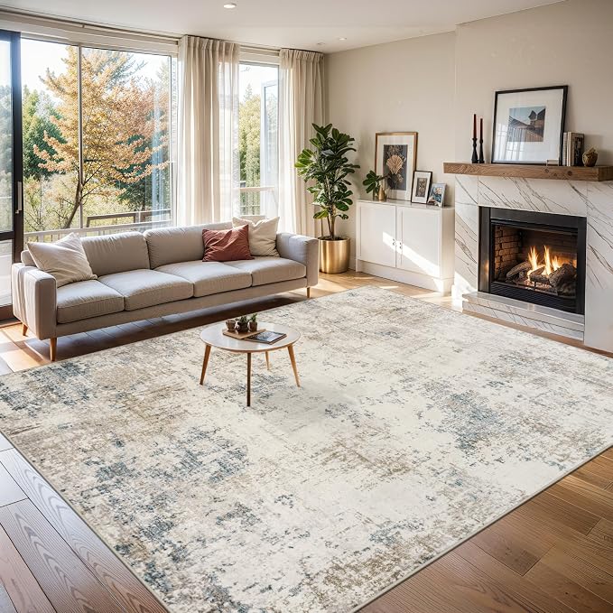 PLHXFR 10x14 Area Rug Living Room: Modern Abstract Washable Carpet Multi | For Bedroom Dining Room Farmhouse Nursery Home,Machine washable,Non Slip,Large Soft Neutral,Stain Resistant, Indoor Floor