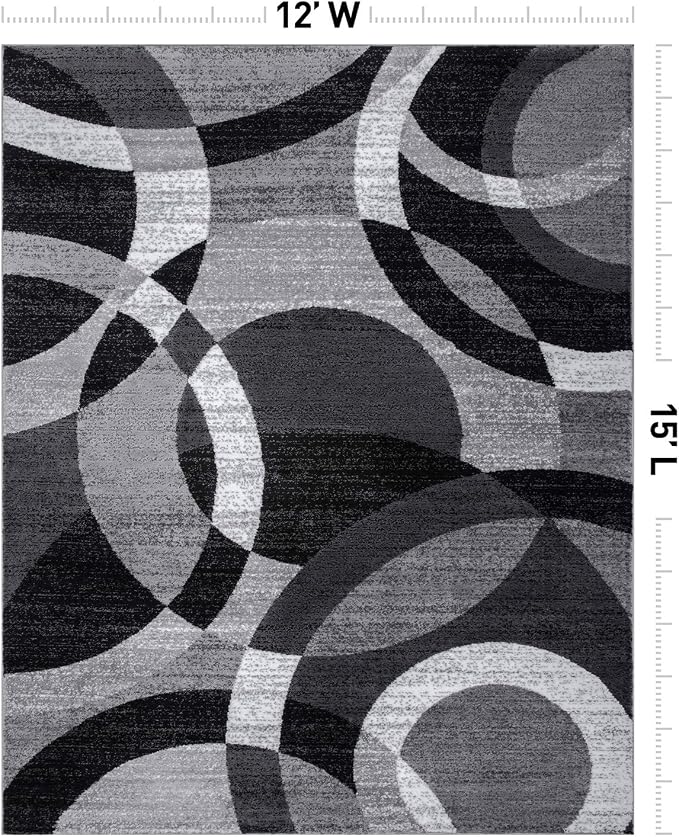 Rugshop Abstract Circles Contemporary High Traffic Area Rug Gray 12' x 15' | Rectangular, Size 12' x 15', Living Room, Bedroom, Dining Room, Home Office, Kitchen, Entryway, Hallway, Nursery, Kids Room