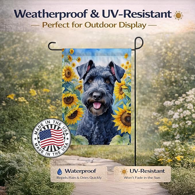 Caroline's Treasures DAC6106GF Kerry Blue Terrier in Sunflowers Garden Flag Mailbox Flag Decorative Yard Flag Banner Outside Patio Artwork Yard Flower Beds, Garden Size, Multicolor