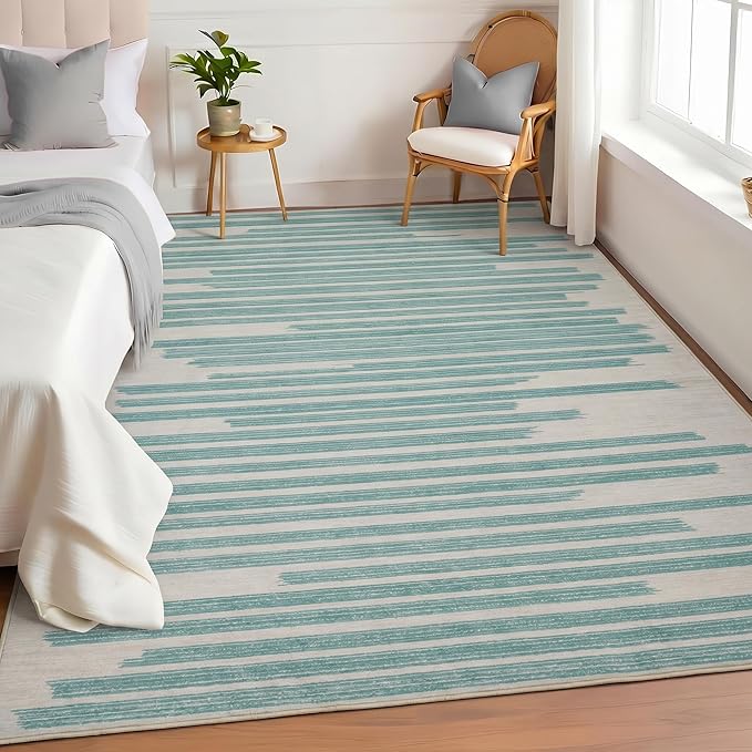 GarveeHome Washable Area Rug 4x6 Modern Non Slip Rug for Living Room Dorm | Stain Resistant Low Pile Carpet Perfect for Bedroom Kitchen Hallway Home Office, Green