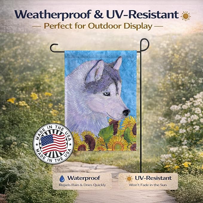 Caroline's Treasures SS4233GF Siberian Husky in Summer Flowers Garden Flag Mailbox Flag Decorative Yard Flag Banner Outside Patio Artwork Yard Flower Beds, Garden Size, Multicolor