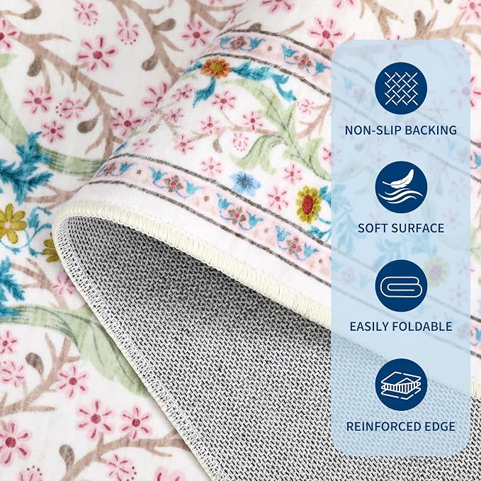 GarveeHome 2x6 Runner Rugs, Washable Rug for Hallway Pink Non Slip, Ultra-Thin Boho Soft Kitchen Runner Rug Botanical Carpet for Entryway, Laundry Room, Bedroom