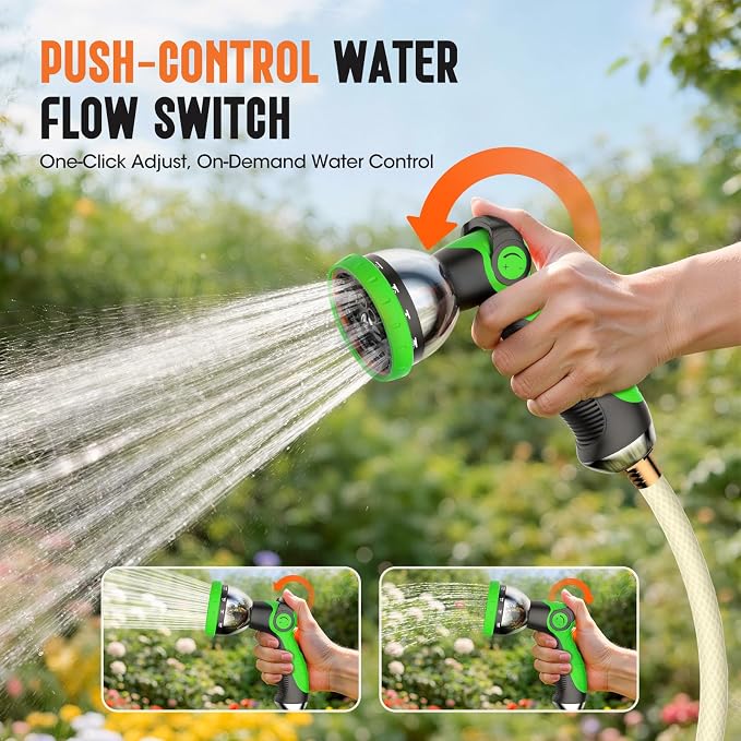 Retractable Garden Hose Reel 1/2" x 100ft, Wall Mounted Water Hose Reel with Auto Rewind, Any Length Lock, 180° Swivel Bracket & 9-Pattern Spray Nozzle, Heavy Duty Outdoor Hose Storage for Garden