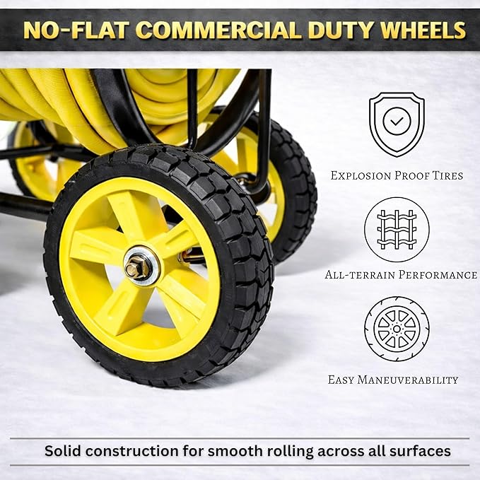 Heavy Duty Hose Reel Cart, Commercial Hose Reel with Wheels, Outdoor Water Hose Cart for Backyard, Farm & Ranch, or Contractor Use, Metal Hose Carts (4-Wheel, 400ft Capacity)