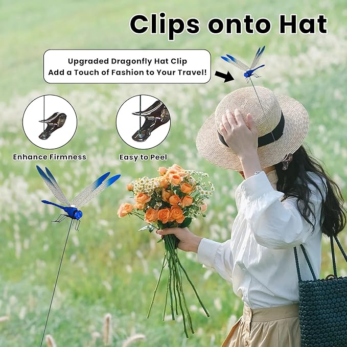3D Dragon Fly Clip, Dragon Fly Clips for Bugs - Double Reinforced Wings/Upgraded Strong Clip, PVC Waterproof Wings Never Fade, 1:1 Realistic Fake Dragonfly Clips to Keep Bugs Away (20 PCS)