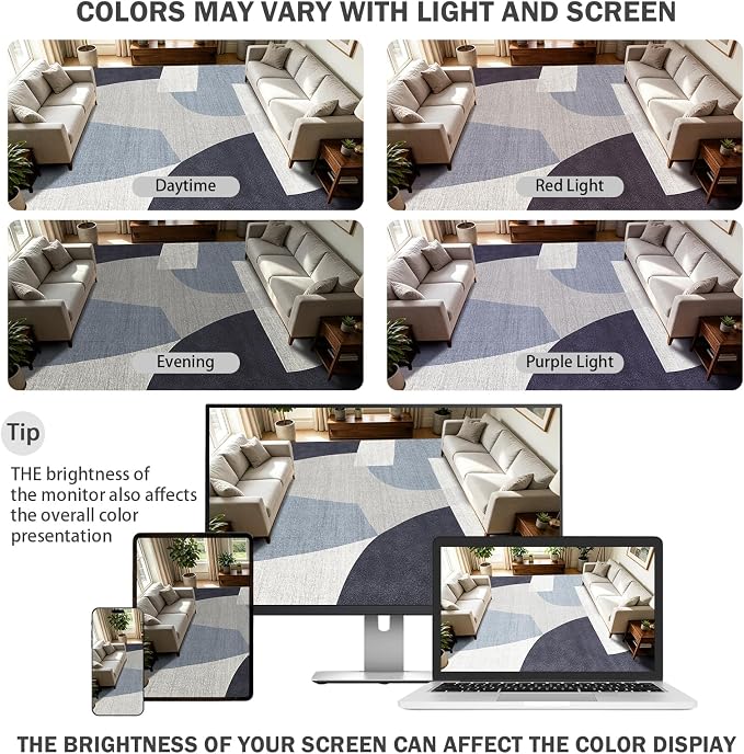 8x10 Modern Geometric Area Rug for Living Room, Washable Rug Blue Grey | 8x10 Modern Geometric Pattern Large Rug for Dining Room Bedroom, Non Slip Low Pile Soft Lightweight Rug Home Decor