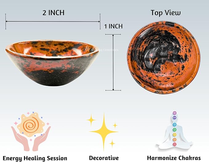 Mahogany Obsidian Crystal Bowl - 2 Inch Decorative Bowls for Room and Home Decor - Gemstone Healing Crystals for Elegant Display, Positive Energy Balance and Gift