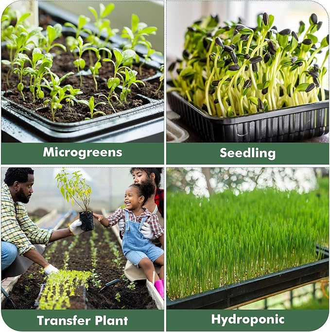 Sckee Upgraded 50 Pack Plant Growing Trays Seed Starting Tray Microgreens Growing Trays Seedling Plant Germination Starter Tray Transplant Fodder Flats, No Holes, No Leakage, Reusable (1017)