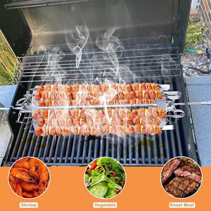 Grill Rotisserie Accessories for Weber Crafted Rotisserie Skewers, Shish Kebab Skewer Set w/Carry Bag for Weber Genesis,Spirit,Summit Gas Grill, 7675 Rotisserie Skewer for Most Grills,Stainless Steel
