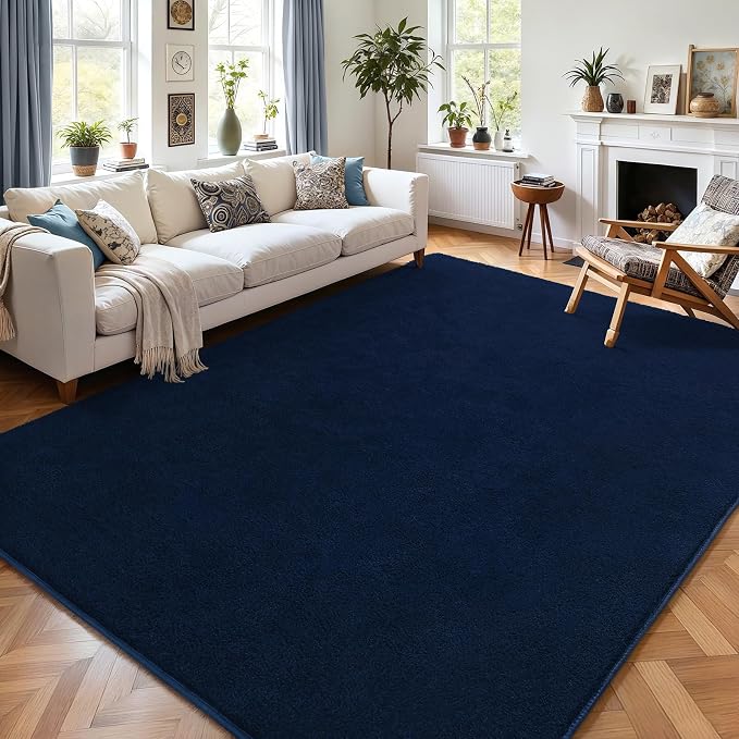 AROGAN 4x6 Area Rugs for Living Room Non Slip Dorm Bedroom Rug, Navy Blue | Modern Area Rugs with Soft Memory Foam, Minimalist Washable Indoor Floor Carpet for Dining Room Office Kids Playroom Decor