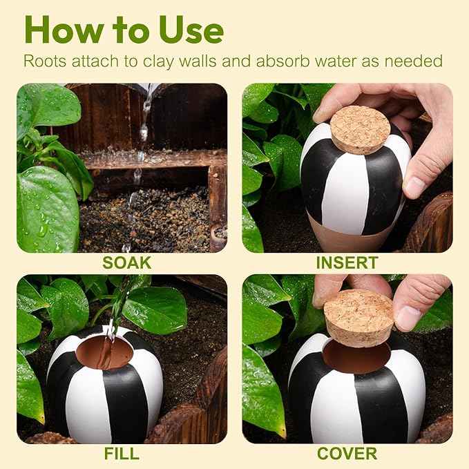4 Pack Terracotta Watering Spikes, Plant Watering Devices Wine Bottle Automatic Plant Self Watering Spikes for Vacations, Clay Self-Watering Stakes for Indoor Outdoor Plants