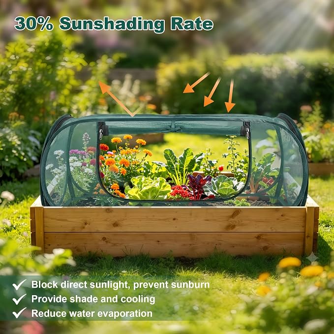 2Pack Garden Covers for Raised Beds, Pop-Up Mesh Plant Protect Covers, 30% Sunblock Plant Shade Tent, Crop Cage for Vegetable Seedling Against Birds, Animals, with 16 Stakes, L*W*H-45"X22"X17.7"
