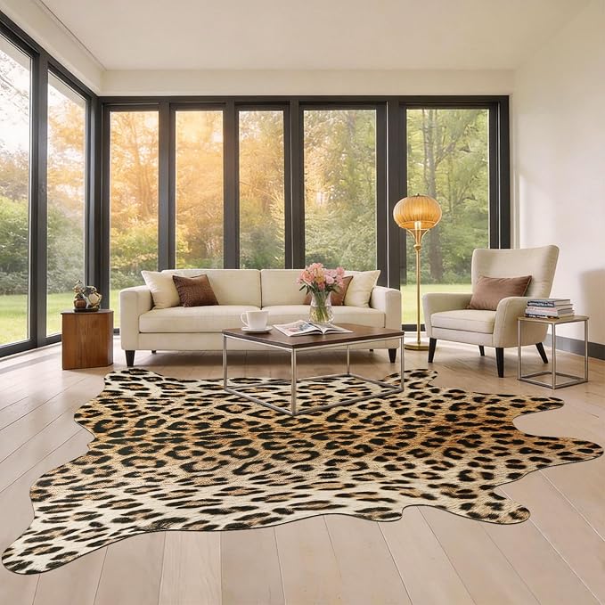 BENRON Leopard Rug, Animal Print Rug for Living Room Bedroom 6.2x7ft | Western Faux Cheetah Print Rug, Animal Skin Carpets, Non-Slip Throw Rug for Home Decor, Black and Brown