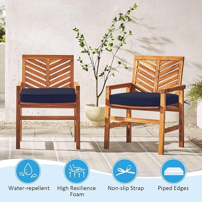 19 x 19 Inch Sunbrella Outdoor Chair Cushions with Tie Straps, Set of 4 Thick Water Repellent Square Patio Chair Pads for Garden Lawn Patio Furniture, Canvas Navy