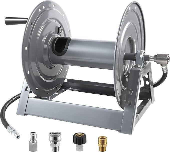 M Mingle Pressure Washer Hose Reel 300ft x 3/8" / 500ft x 1/4", Heavy Duty | Manual Crank Power Washer Hose Reel with Swivel Arm, Wall/Floor/Truck Mounted, Easy to Install, 4000 PSI