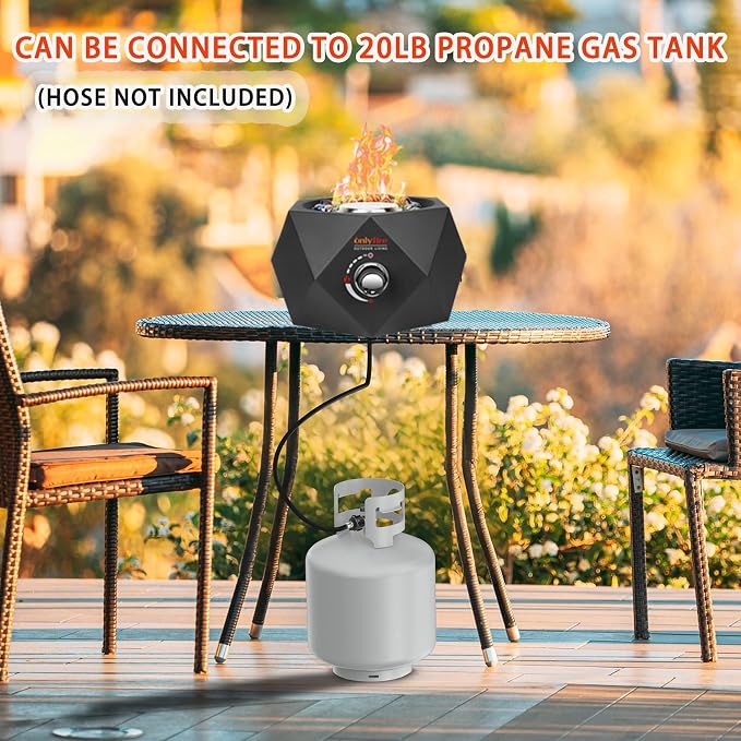 14” Modern Tabletop Fire Pit for Table with Umbrella Hole, Portable Gas Firepit for 1lb Propane Gas, Patio Backyard Porch Camping RV Tailgating, Bottom-Mounted FP003
