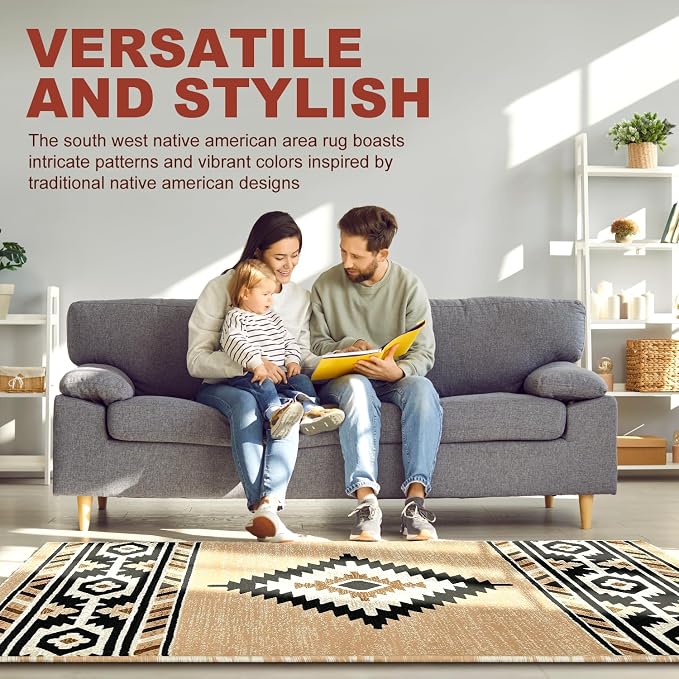 YHSF Southwestern Area Rug - Anti Static & Washable - Berber, 2 ft x 7 ft | Soft Native American Tribal Floor Rugs for Living Room, Bedroom, Hallways, and More - Easy-to-Clean Home Decors