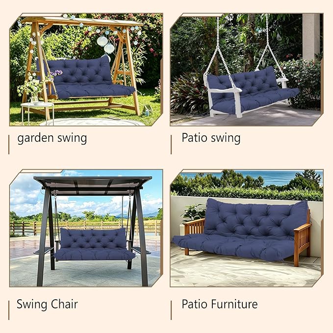 Outdoor Porch Swing Cushions Waterproof Thicken 5" Replacement Porch Swing Cushion with Backrest for Outdoor Furniture (Navy Blue 48 × 40 ")