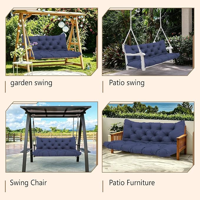 Porch Swing Cushions Waterproof Outdoor Swing Cushion 2-3 Seater Thicken 5" Patio Swing Cushion with Backrest 40 ×40" Swing Replacement Cushion for Outdoor Furniture （Navy Blue）