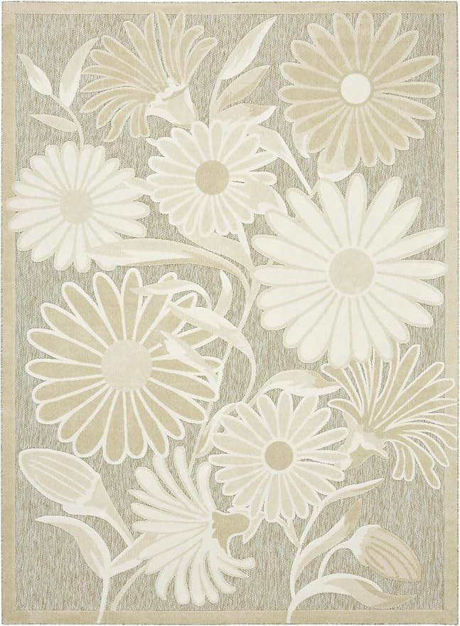 Nourison Home Aloha Ivory Sage 7'10" x 10'6" Area Rug - Easy Clean, Non Shedding, Bed Room, Living Room, Dining Room, Kitchen (8' x 11')