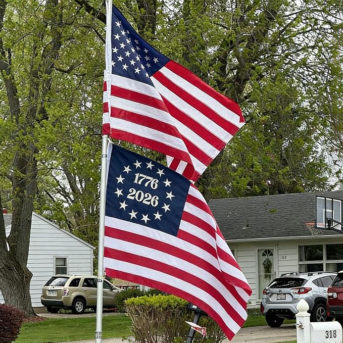 AMZFLAG 2026 250 Anniversary USA Flag 4X6 ft, Embroidered 1776 2026 American Betsy Ross Flags for 250th Anniversary Outside, Bennington 13 Colonies US 250 American Flag with 2 Brass Grommets