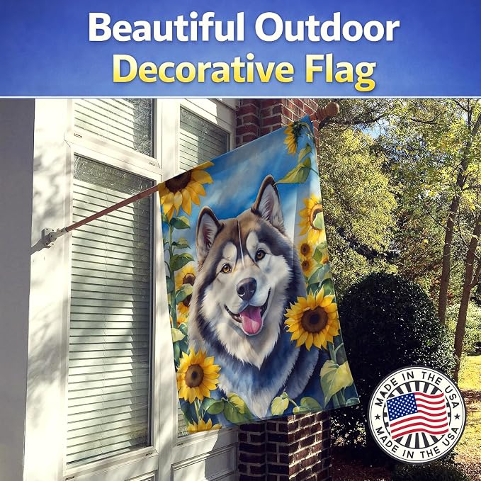 Caroline's Treasures DAC6005CHF Alaskan Malamute in Sunflowers House Flag Large Porch Sleeve Pole Decorative Outside Yard Banner Artwork Wall Hanging, Polyester, House Size, Multicolor