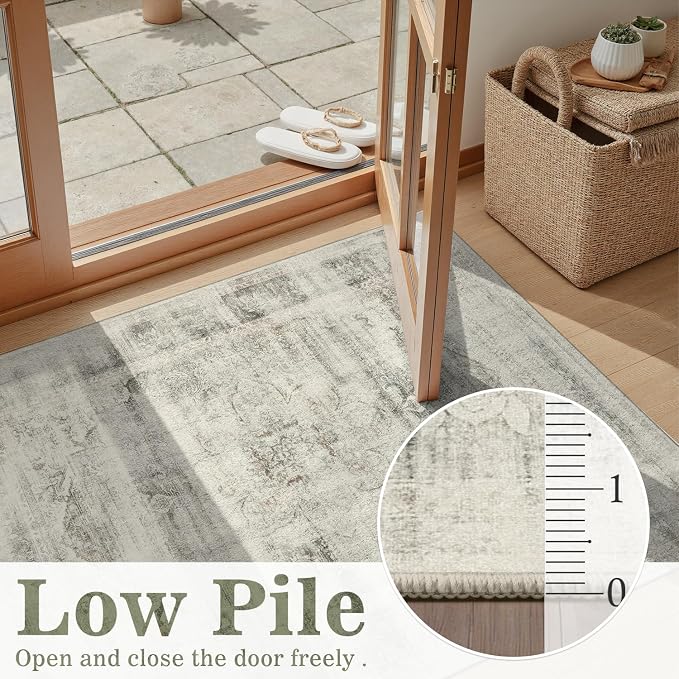 DCX Washable 5x7 Vintage Rug, Stain Resistant Distressed Beige Rug | Kid & Pet Friendly with Rubber Back Non Slip Soft Low Pile Large Carpet for Living Room, Bedroom, Home Office