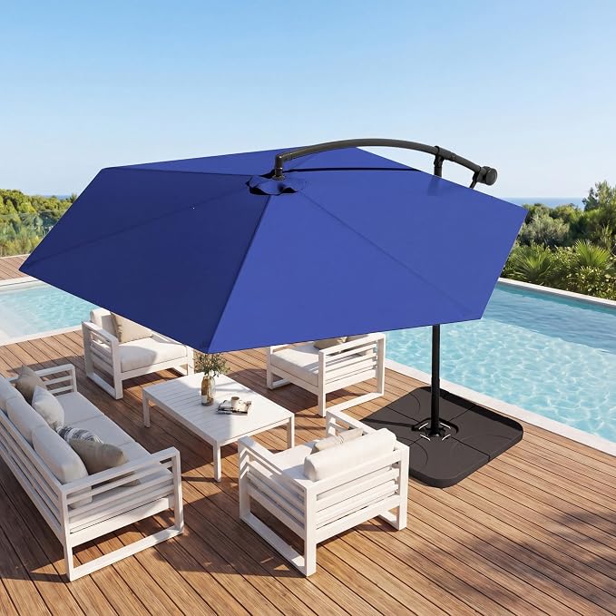 Greesum 10FT Cantilever Offset Patio Umbrella, Outdoor Umbrella for Yard, Market, Heavy-Duty Waterproof Pool Umbrella with 6 Sturdy Ribs, UV Protection for Beach, Deck, Garden, Backyard