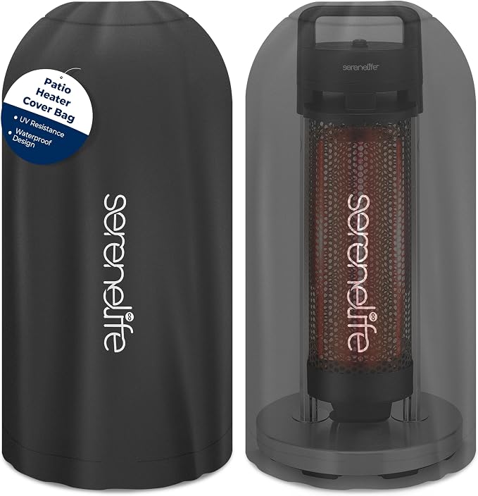 SereneLife Patio Heater Cover Bag - Heavy-Duty, UV Resistant, Waterproof Polypropylene & Polyurethane, Tear Resistant, Easy On/Off, Dustproof, Fits SereneLife Patio Heater Model SLOHT24 (Black)