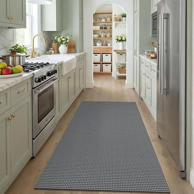 KOZYFLY Washable 4x5 Entry Woven Area Rug, Braided Throw Rugs for Entryway, Non Slip Door Mat Indoor Entrance, Flatweave Carpet for Foyer, Bedroom, Dining, Office, Grey/Dark Grey