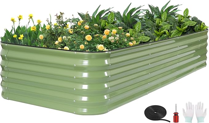 GoCampDriect 6IN1 Raised Garden Bed - 8x3x1.4ft Galvanized Raised Garden Boxes Outdoor Corrosion Resistant | Variable Shape 9x2x1.4ft Metal Raised Garden Beds for Planting Vegetable, Fruits, Flower