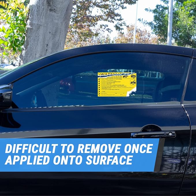 Illegally Parked Area Warning Labels, 8 x 5 inch, Yellow, 300 Labels | Will Be Towed Stickers, NO Parking Allowed, Hard to Remove, HOA Notice