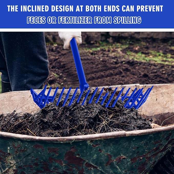 Lasnten 3 Sets Manure Fork with Long Handle, ABS Plastic Head & Metal Handle, Pitch Fork Manure Rake Heavy Duty Muck Rake for Gardening Horse Stable Grass Hay Cleaning Farm Work (Blue,Normal Grip)