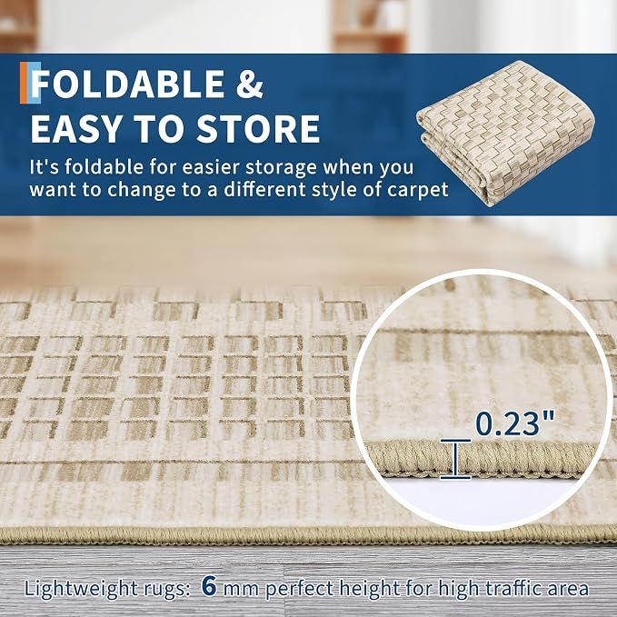 GarveeHome Washable Rug 9x12 Area Rug for Living Room Modern Bedroom Rug Beige Large Area Rug Non Slip Throw Rugs Soft Low Pile Stain Resistant Carpet for Dorm Nursery Dining Room 9 ft x12 ft