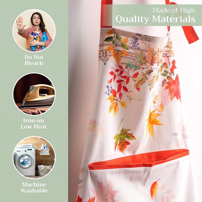 Maison d' Hermine Aprons for women with Pocket 100% Cotton (27.50"x31.50") | Adjustable Neck Strap & long ties Apron Men Chef Wedding Cooking Gardening Server Maid