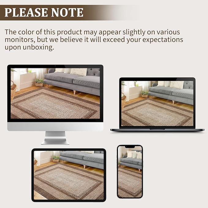 RUGSREAL Washable 2x10 Runner Rug for Hallway Kitchen Modern Runner Rugs | Long Runner Throw Carpet with Rubber Backing, Stain Resistant Braided Printed Entryway Carpet for Bedroom Living Room, Brown