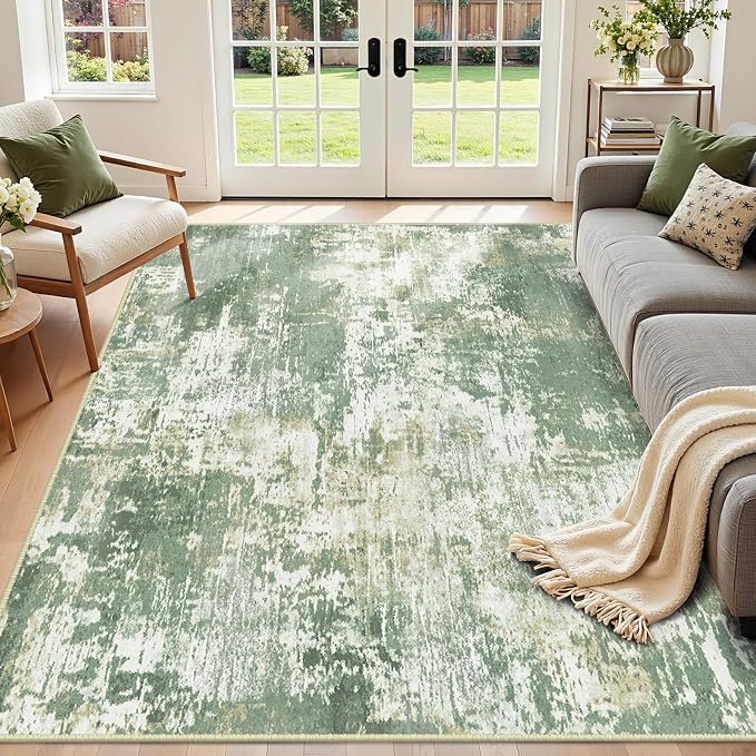 RELEANY Washable 6'x9' Abstract Area Rug for Living Room Light Green | Carpet for Bedroom, Kitchen, Office, Hallway and Entryway, Printed Pattern, Non‑Slip, Soft, Stain‑Resistant, Easy to Clean