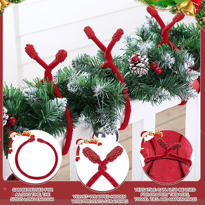 Zhengmy 16 Pcs 25 Inches Christmas Velvet Garland Ties Christmas Decorative Twist Ties for Banister Reusable and Flexible Twist for Xmas Home Decorations Holiday Craft Wrapping(Red)