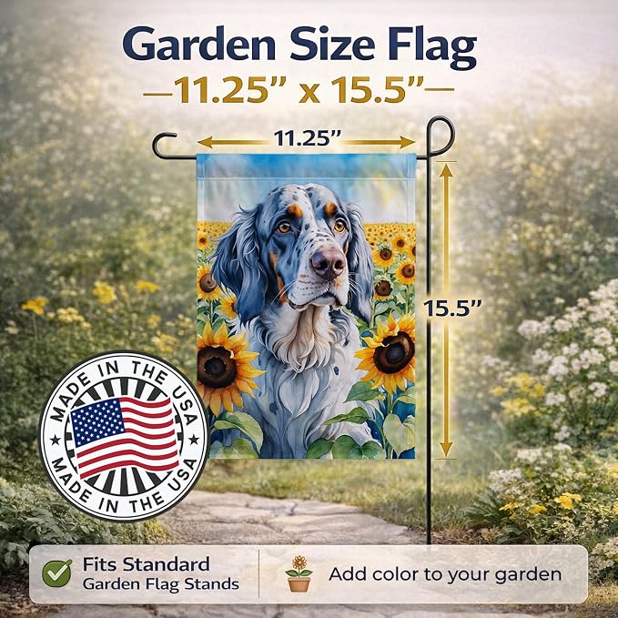 Caroline's Treasures DAC6075GF English Setter in Sunflowers Garden Flag Mailbox Flag Decorative Yard Flag Banner Outside Patio Artwork Yard Flower Beds, Garden Size, Multicolor