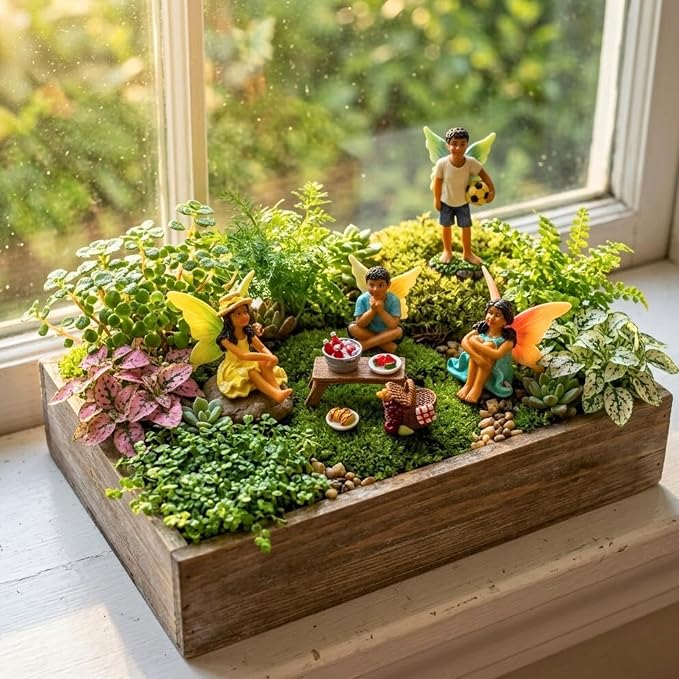 PRETMANNS Fairies for Fairy Garden – Cute Accessories for an Outdoor Miniature Garden – Fairy Figurines Kit - 9 Colorful & Beautifully Crafted Pieces