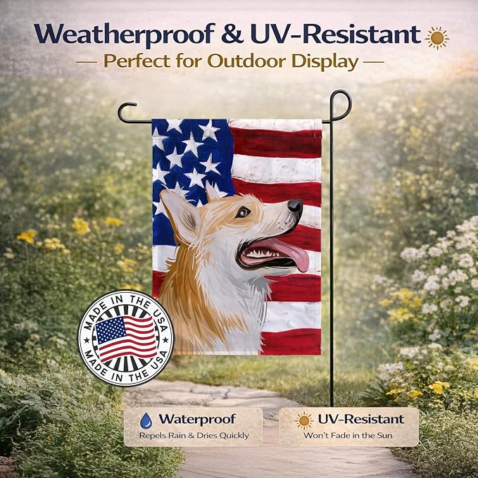 Caroline's Treasures CK6751GF Pembroke Welsh Corgi American Flag Garden Flag Mailbox Flag Decorative Yard Flag Banner Outside Patio Artwork Yard Flower Beds, Garden Size, Multicolor