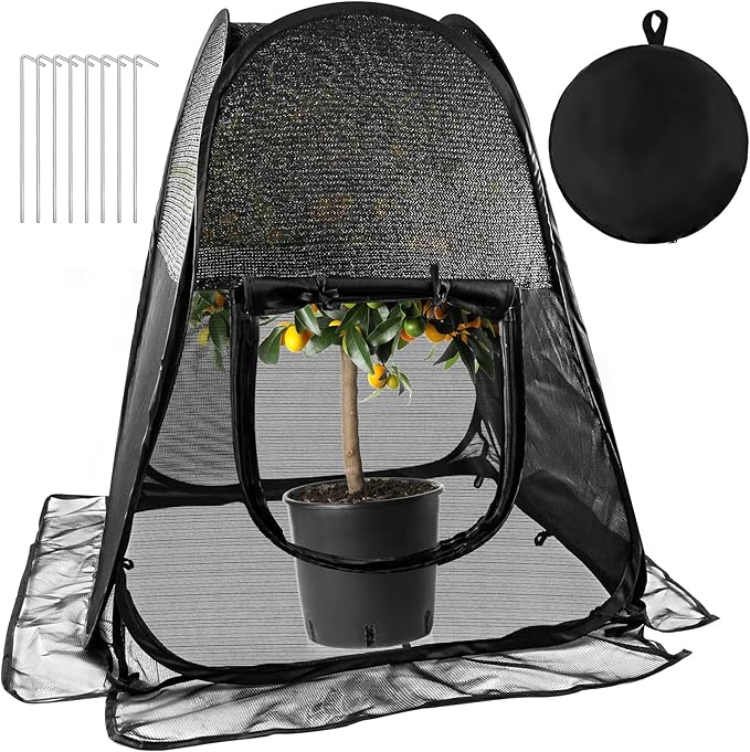Pop up Plant Shade Tent, Plant Shades for Outdoor Plants Mesh Plant Cover with 8 Stakes Pop up Gardening Net Cover with Zipper Door Pest Guard Cover Protect Outdoor Plants from Animals（ 28x28x32in）
