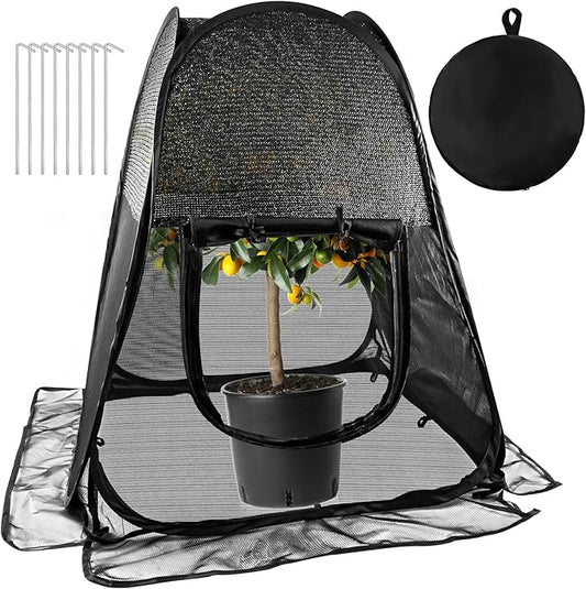 Pop up Plant Shade Tent, Plant Shades for Outdoor Plants Mesh Plant Cover with 8 Stakes Pop up Gardening Net Cover with Zipper Door Pest Guard Cover Protect Outdoor Plants from Animals（ 28x28x32in）