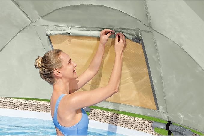 Bestway Power Steel 13' x 42" Round Above Ground Outdoor Swimming Pool Set with Shaded Canopy, 530 Gallon Filter Pump, Ladder, and Pool Cover