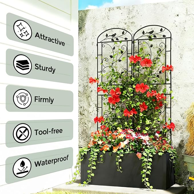 Garden Trellis for Climbing Plants, 2 Pack 71x20 in Metal Lattice Panel with Black Coating, Tall Climbing Support for Rose Vines Clematis Flowers Vegetables Fruits - Plant Trellis Outdoor